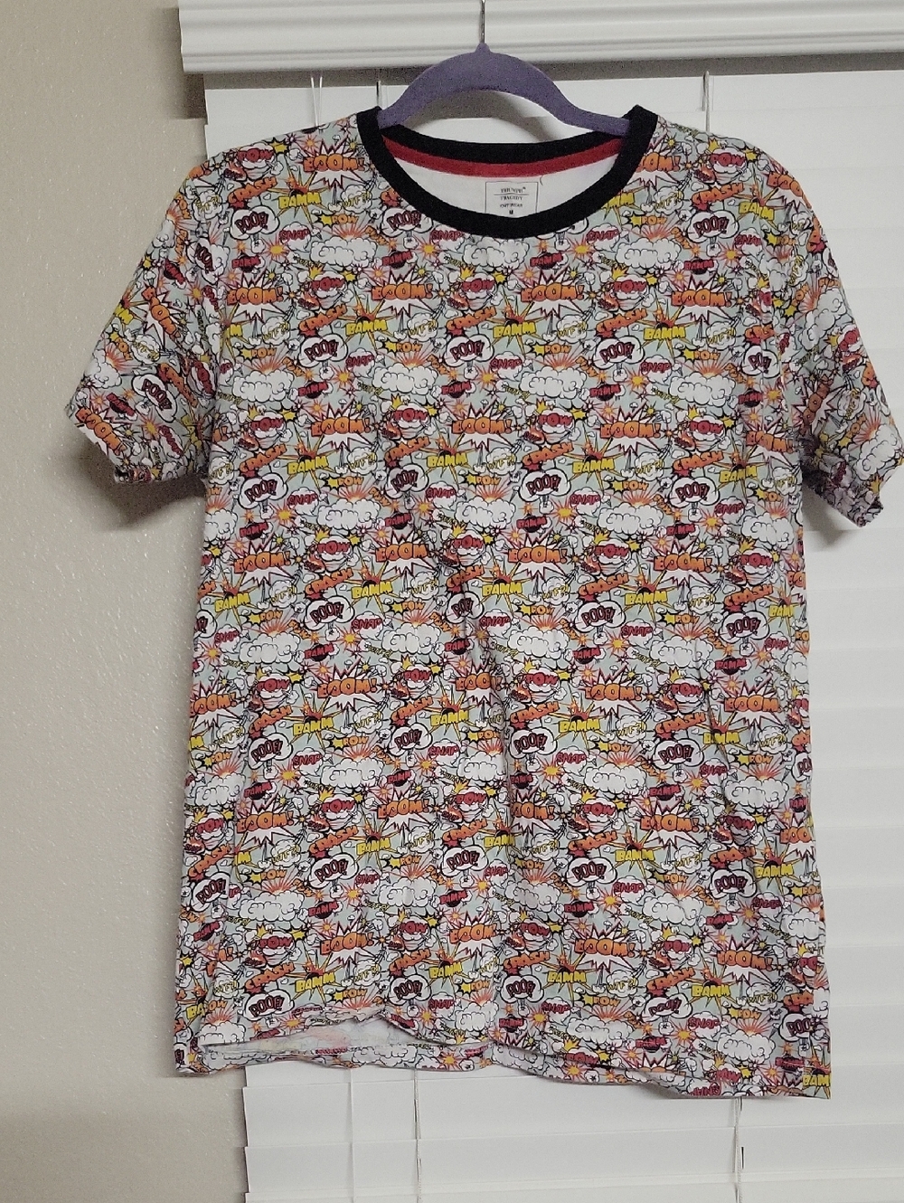 Triumph Knitwear White Tee with Red Trim and Purple Accent